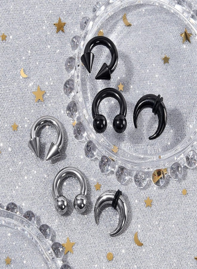 مجموعة أدوات توسيع الحاجز الأنفي من Qmcandy، من 6 إلى 12 قطعة، بمقاسات 8G، 6G، 4G، و2G، على شكل حرف C، تتضمن أقراطًا سميكة على شكل حدوة حصان، مناسبة للنساء والرجال. - Image 3